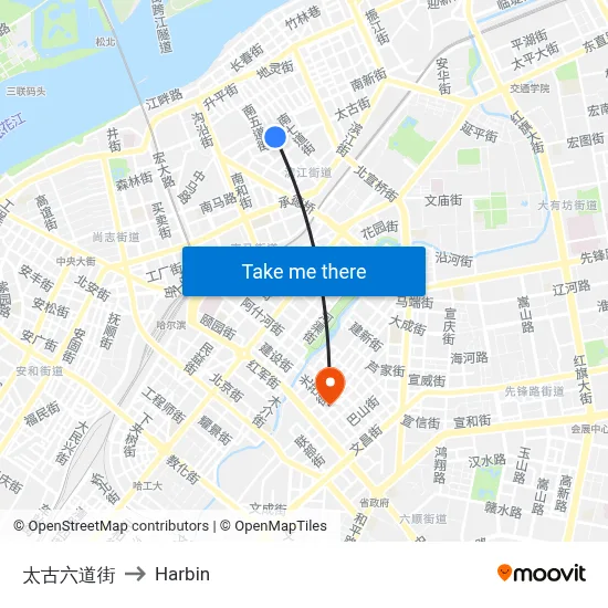 Taigu 6th Street to Harbin map