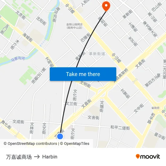Wanjia Mall to Harbin map
