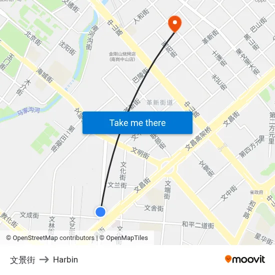 Wenjing Street to Harbin map
