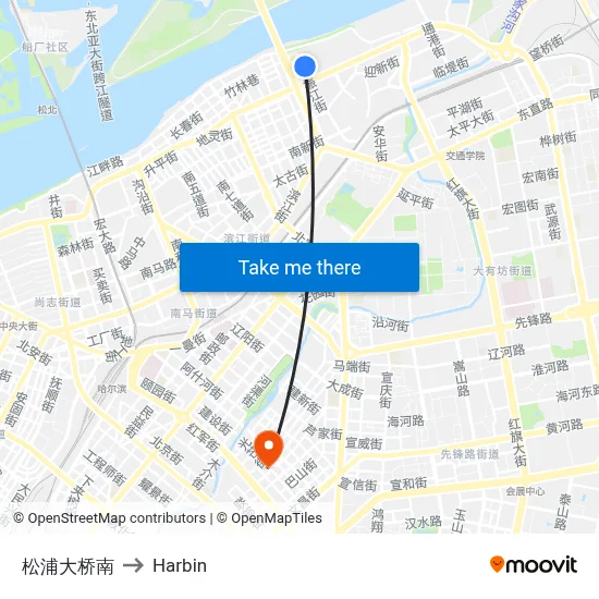 Songpu Bridge South to Harbin map