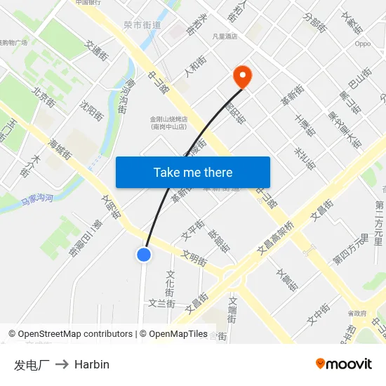 Power Plant to Harbin map
