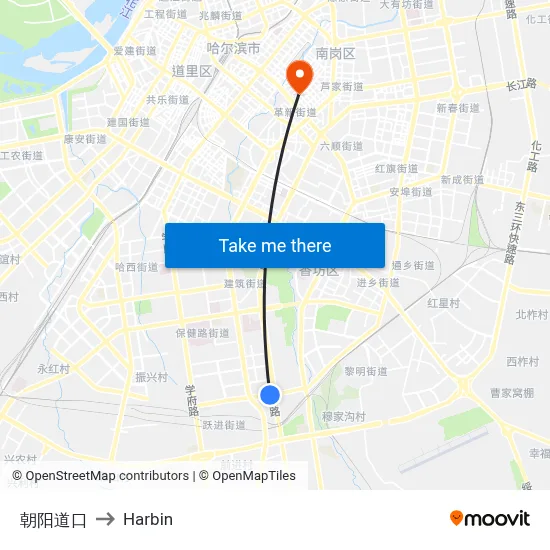 Chaoyang Intersection to Harbin map
