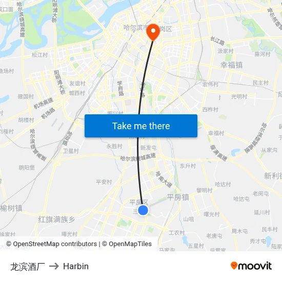 Longbin Brewery to Harbin map