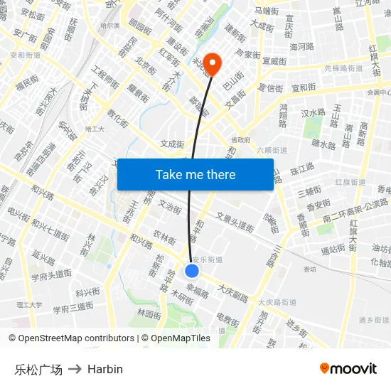 Lesong Plaza to Harbin map