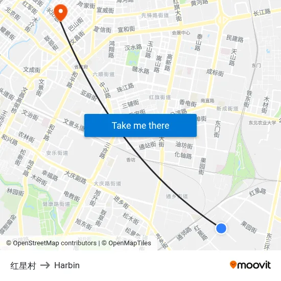Red Star Village to Harbin map
