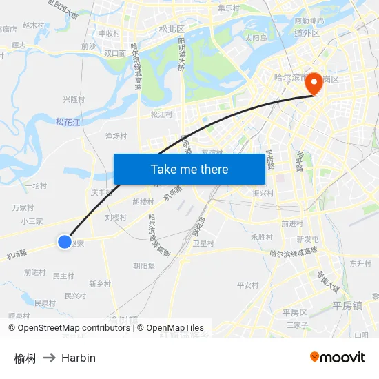 Yushu to Harbin map