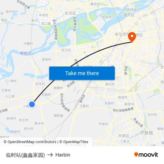 Temporary Stop (Xinxin Garden) to Harbin map