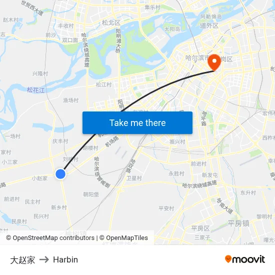 Da Zhao Jia to Harbin map