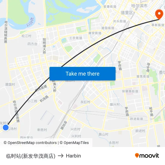 Temporary Stop (Xinfa Huamao Store) to Harbin map