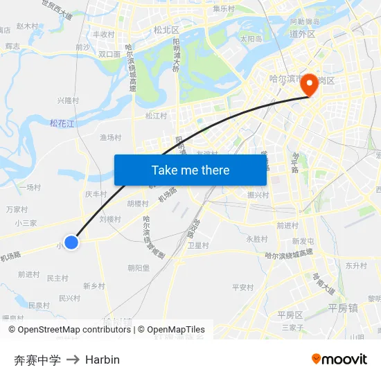 Bensai Middle School to Harbin map