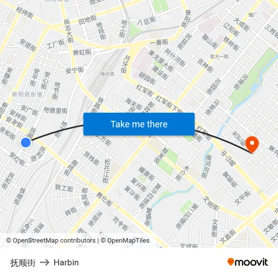 Fushun Street to Harbin map