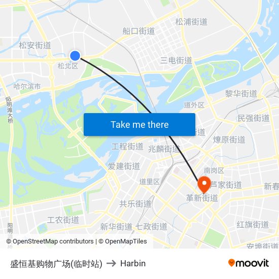 盛恒基购物广场(临时站) to Harbin map