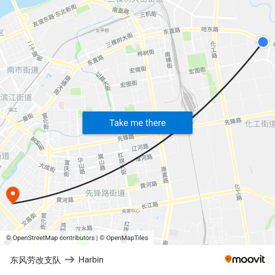 东风劳改支队 to Harbin map