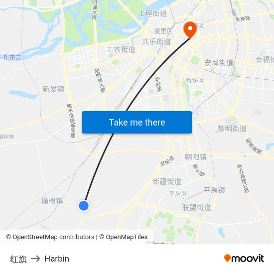 Hongqi to Harbin map