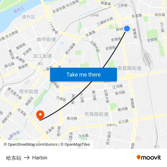 哈东站 to Harbin map