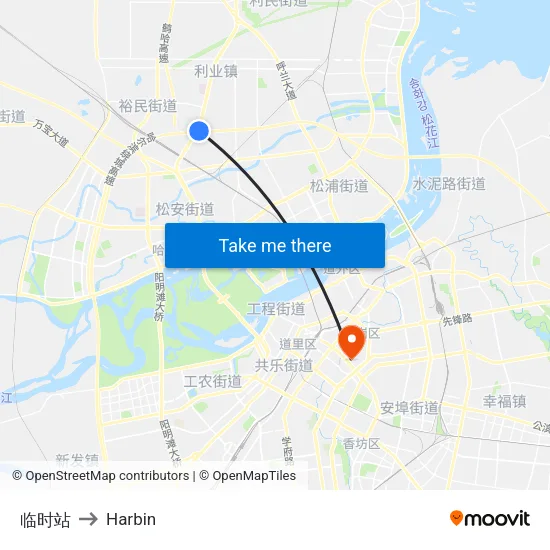 临时站 to Harbin map
