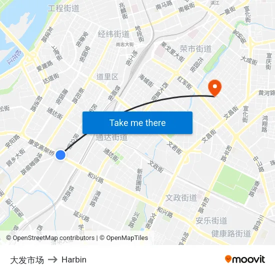大发市场 to Harbin map