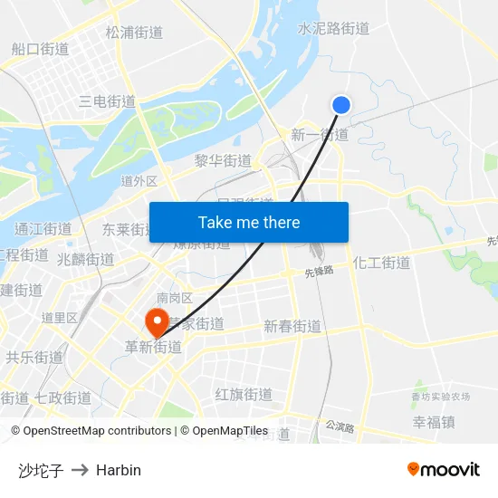 沙坨子 to Harbin map