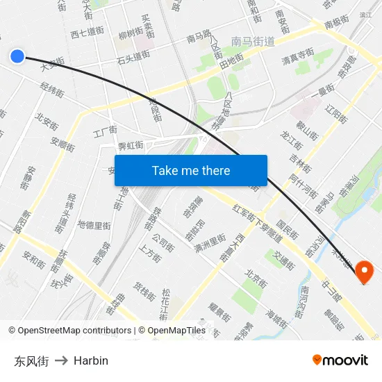 东风街 to Harbin map