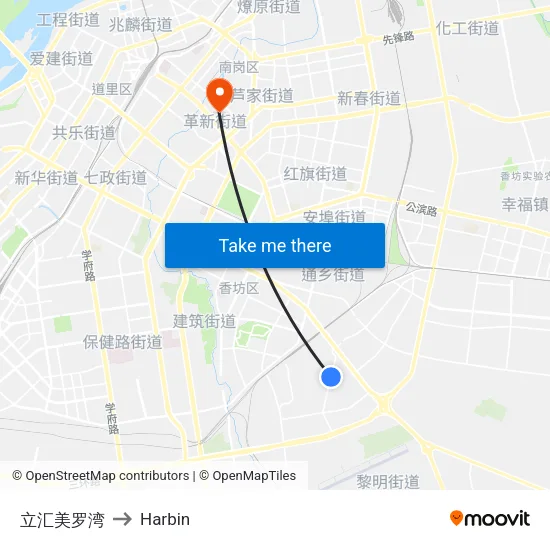 Lihui Meiluo Bay to Harbin map