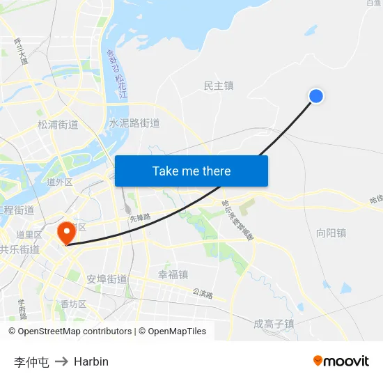 李仲屯 to Harbin map