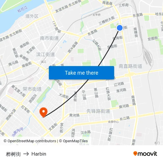 桦树街 to Harbin map