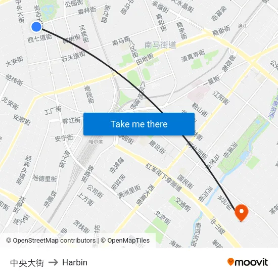 中央大街 to Harbin map