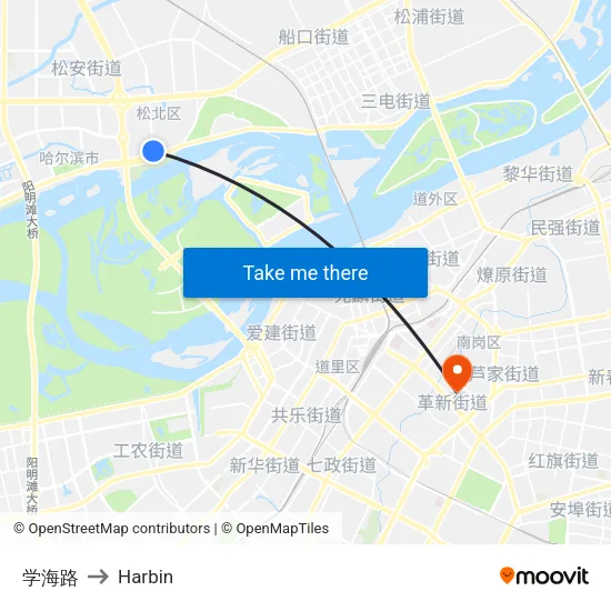 学海路 to Harbin map