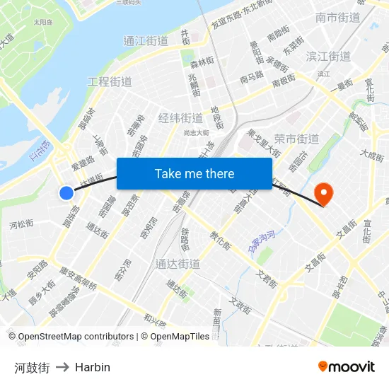 Hegu Street to Harbin map