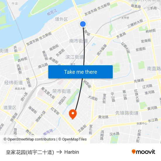 皇家花园(靖宇二十道) to Harbin map