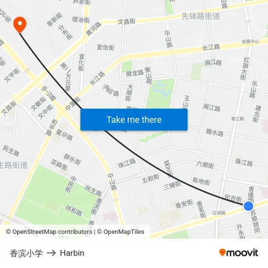 Xiangbin Elementary School to Harbin map