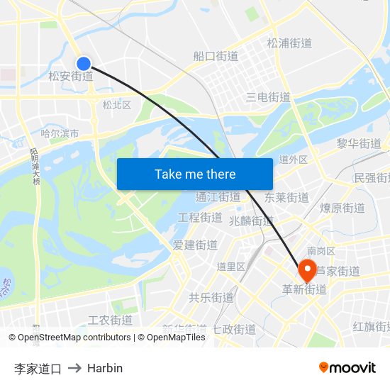李家道口 to Harbin map
