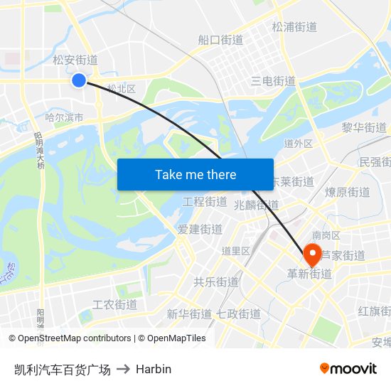 凯利汽车百货广场 to Harbin map