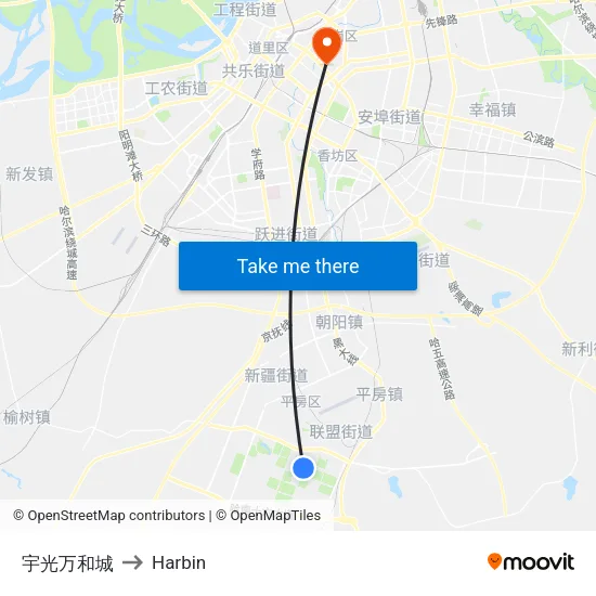 宇光万和城 to Harbin map