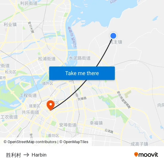 胜利村 to Harbin map