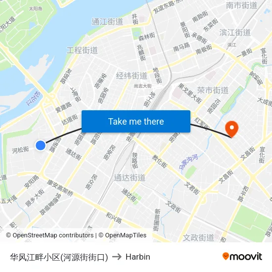 Huafeng Riverside Community (Heyuan Street Intersection) to Harbin map