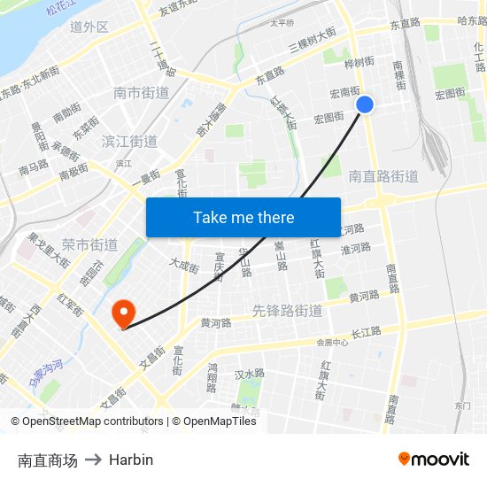 南直商场 to Harbin map