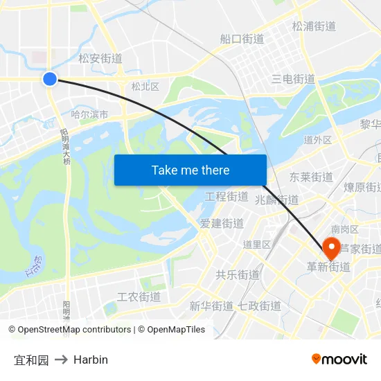宜和园 to Harbin map