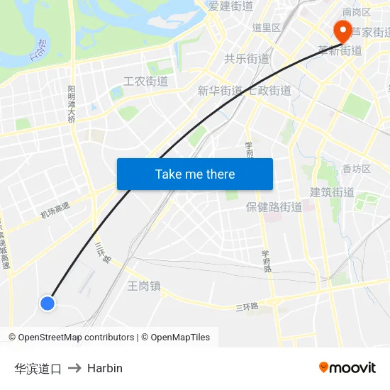 华滨道口 to Harbin map