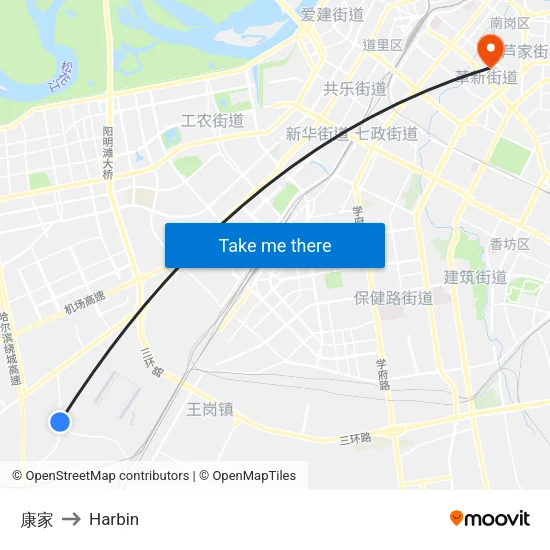 康家 to Harbin map