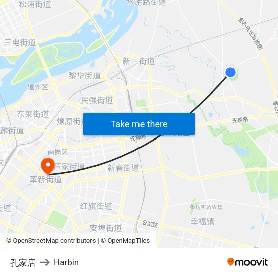 孔家店 to Harbin map