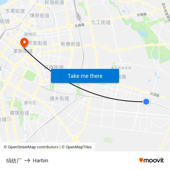 绢纺厂 to Harbin map