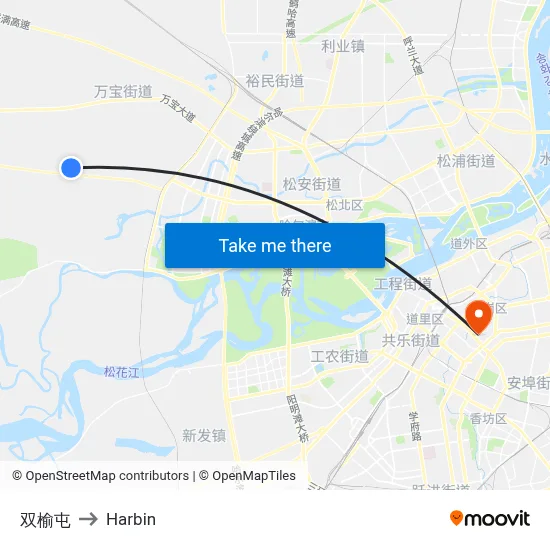 Shuangyu Village to Harbin map