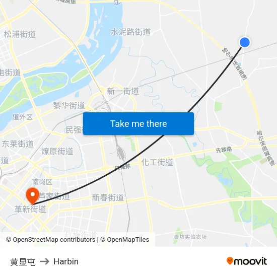 黄显屯 to Harbin map