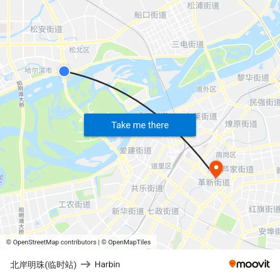 North Shore Pearl (Temporary Stop) to Harbin map