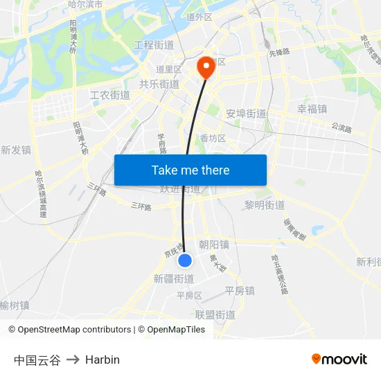 中国云谷 to Harbin map