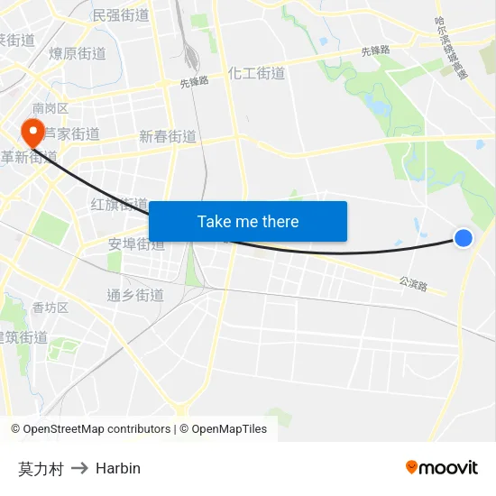 莫力村 to Harbin map