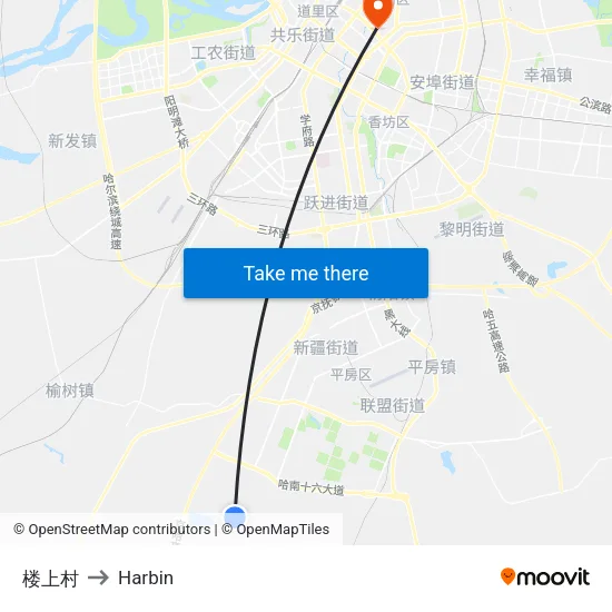 楼上村 to Harbin map