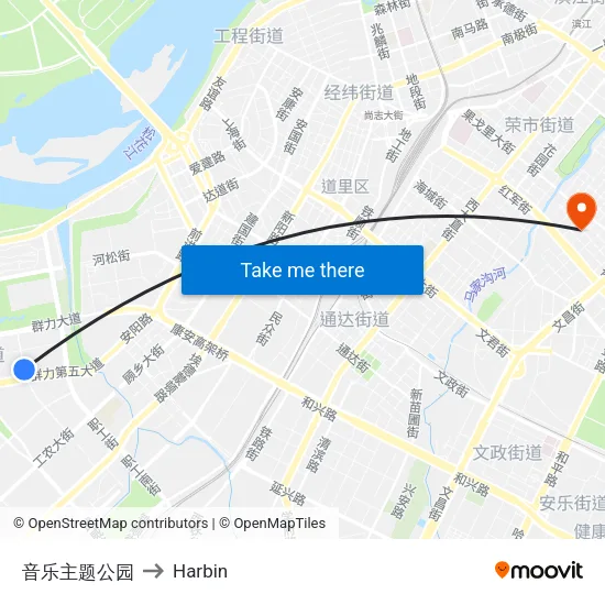Music Theme Park to Harbin map