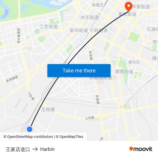 王家店道口 to Harbin map